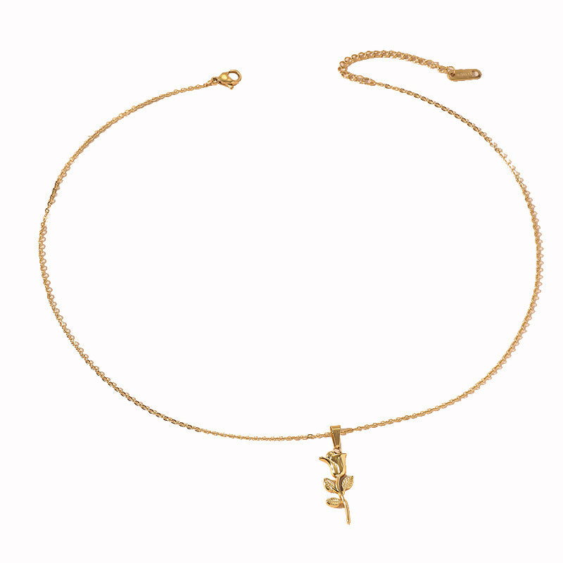 Elegant Rose 18K Gold Plated Steel pendant Necklace
