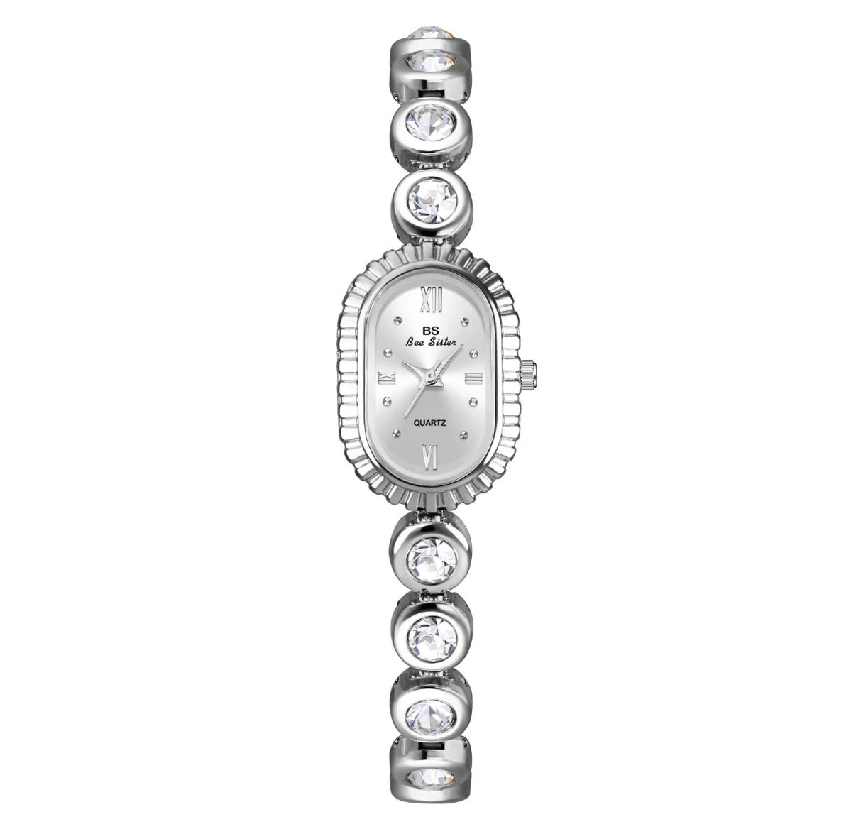 Vintage Women Quartz Watch Alloy Oval Dial Rhinestone Inlaid Bracelet Fashion Jewelry Elegant Waterproof Wristwatch