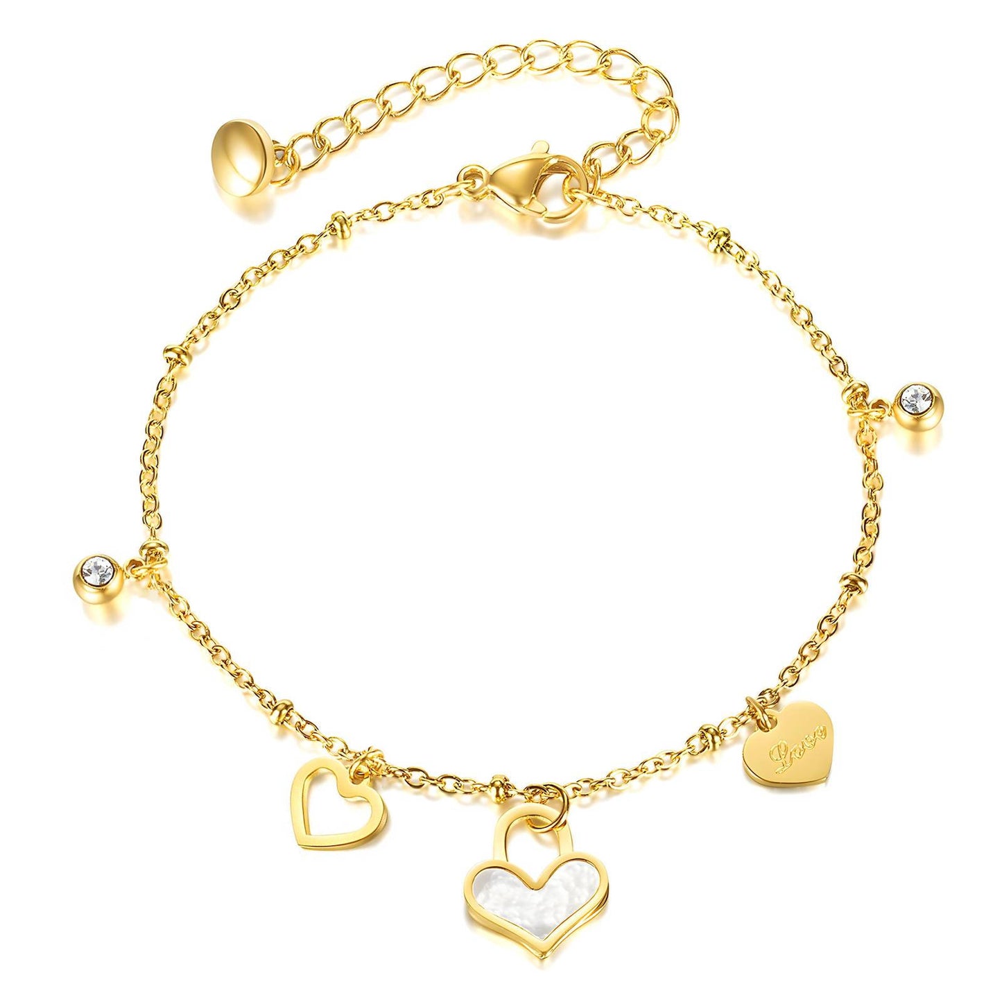 "Hearts" Bracelet, 18K Gold Plated Steel