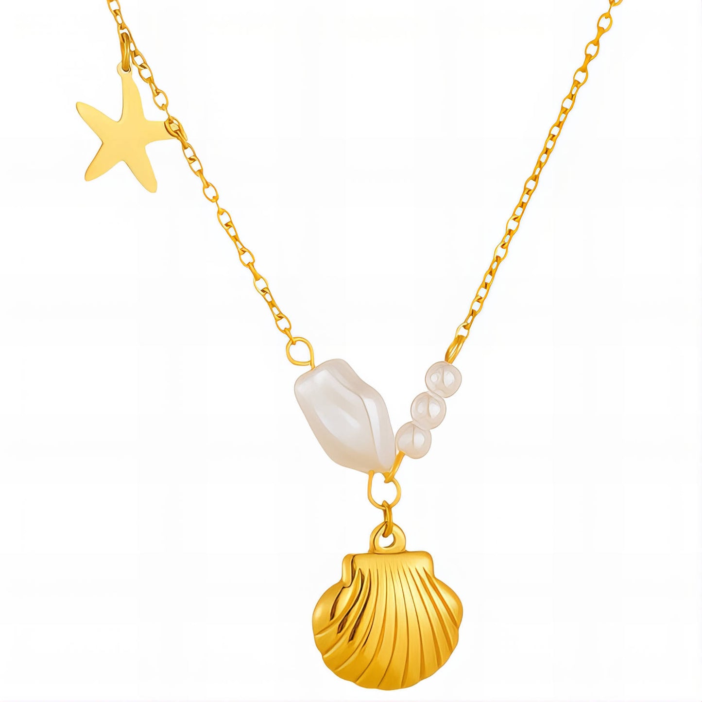 "Seashell" Necklace, 18K Gold Plated Steel
