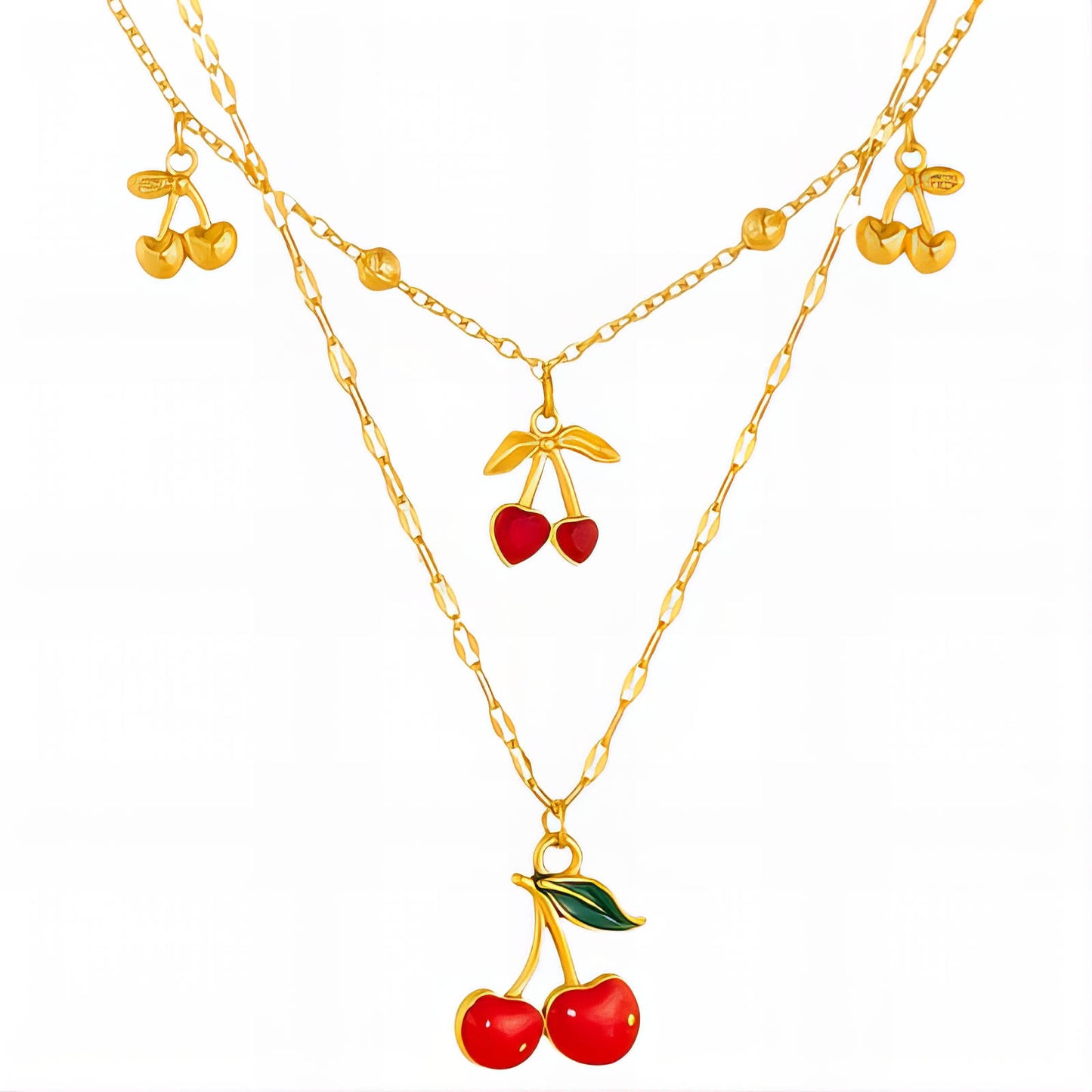 "Cherry" Necklace, 18K Gold Plated Steel
