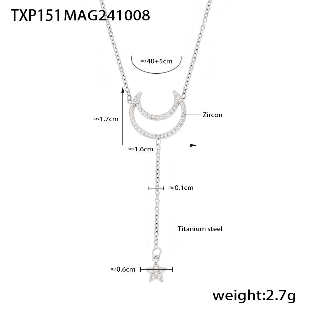 Moon Rhinestones Necklace Stainless Steel