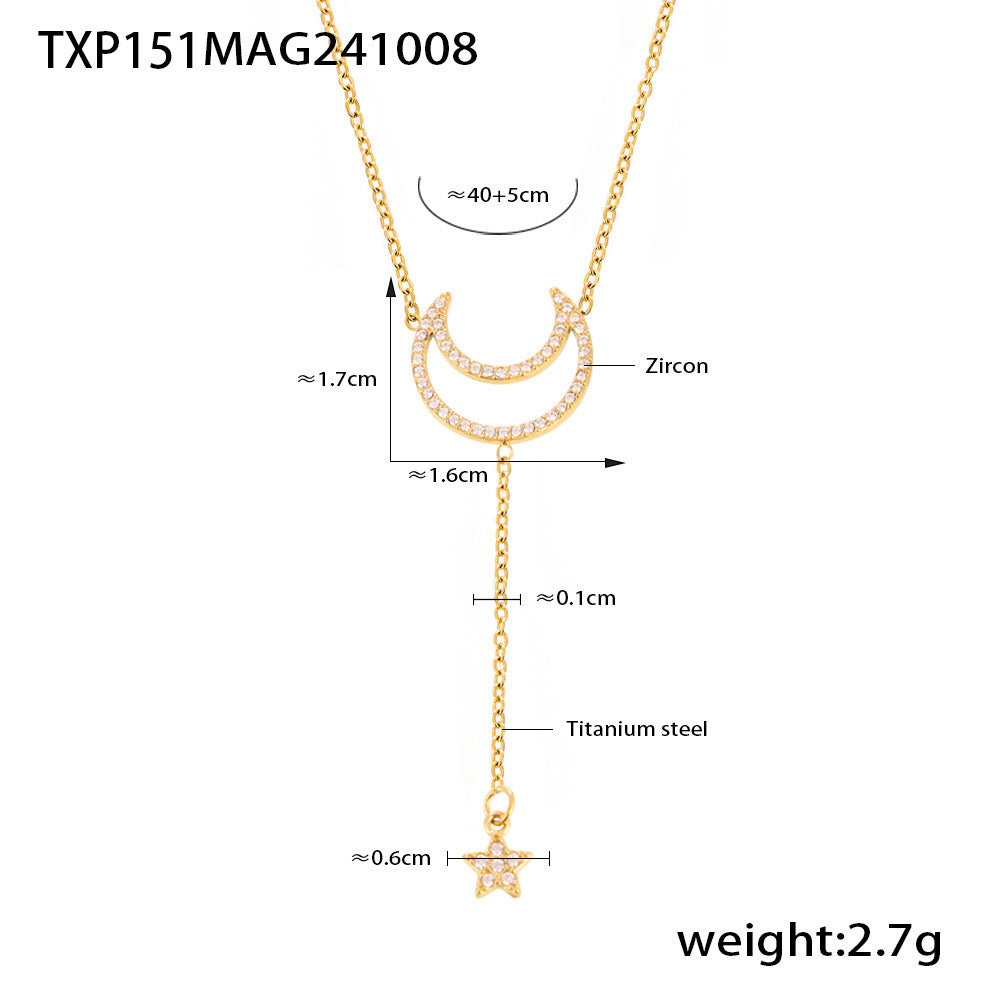 Moon Rhinestones Necklace 18K Gold Plated Steel