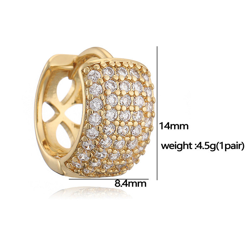 C Shape Circle Zircon 18K Gold Plated Steel Earrings