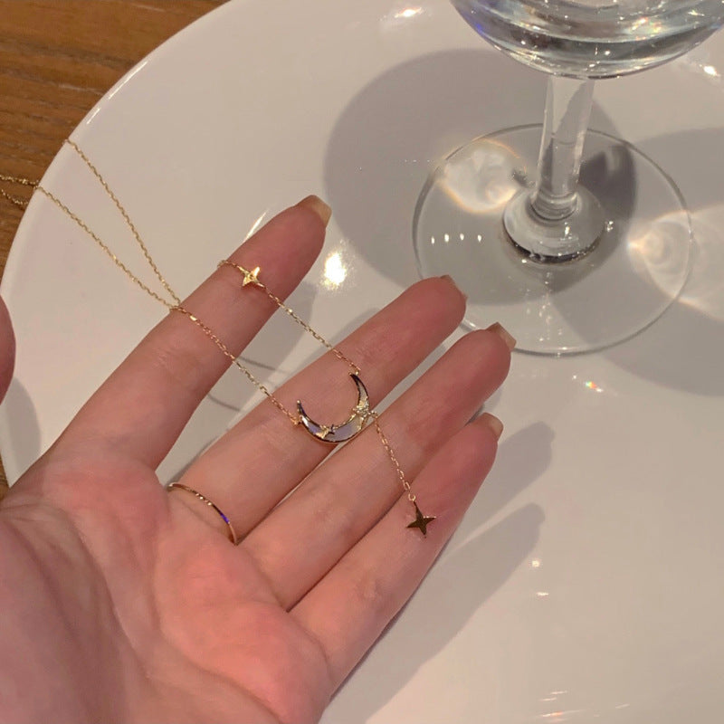 Moon Star Necklace 18K Gold Plated Steel