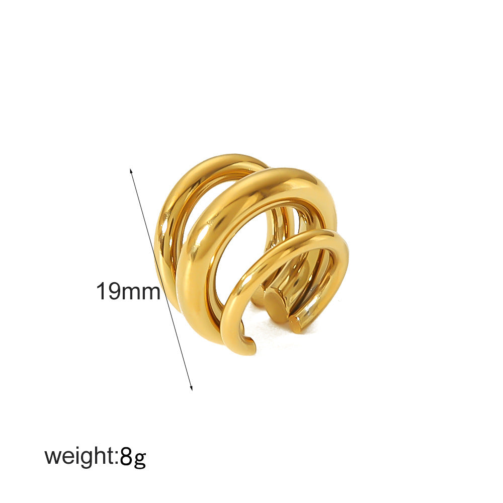 Three-line Gradient Non-pierced Ear Clip 18K Gold Plated Steel
