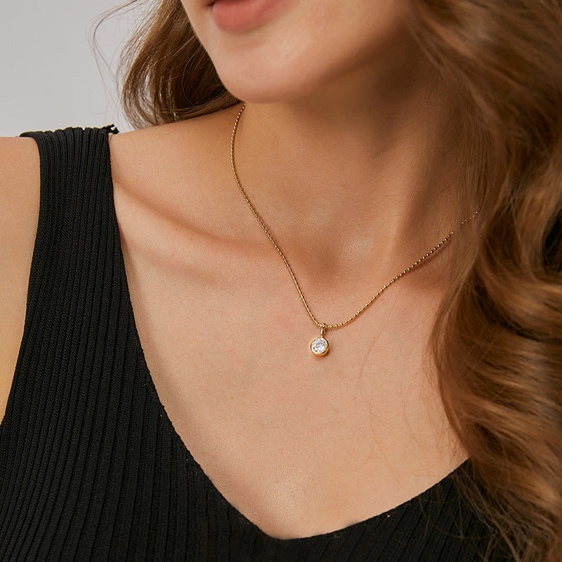Round Water Droplets Zircon Pendant Necklace 18K Gold Plated Steel