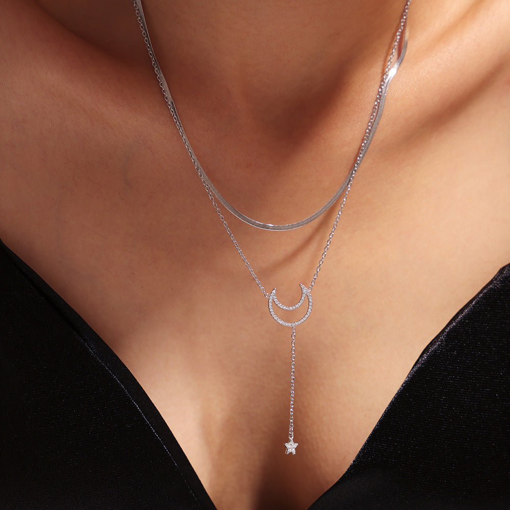 Moon Rhinestones Necklace Stainless Steel