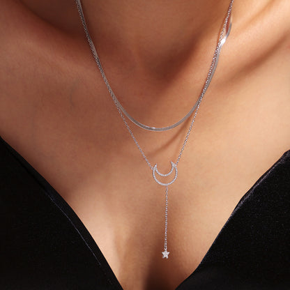 Moon Rhinestones Necklace Stainless Steel