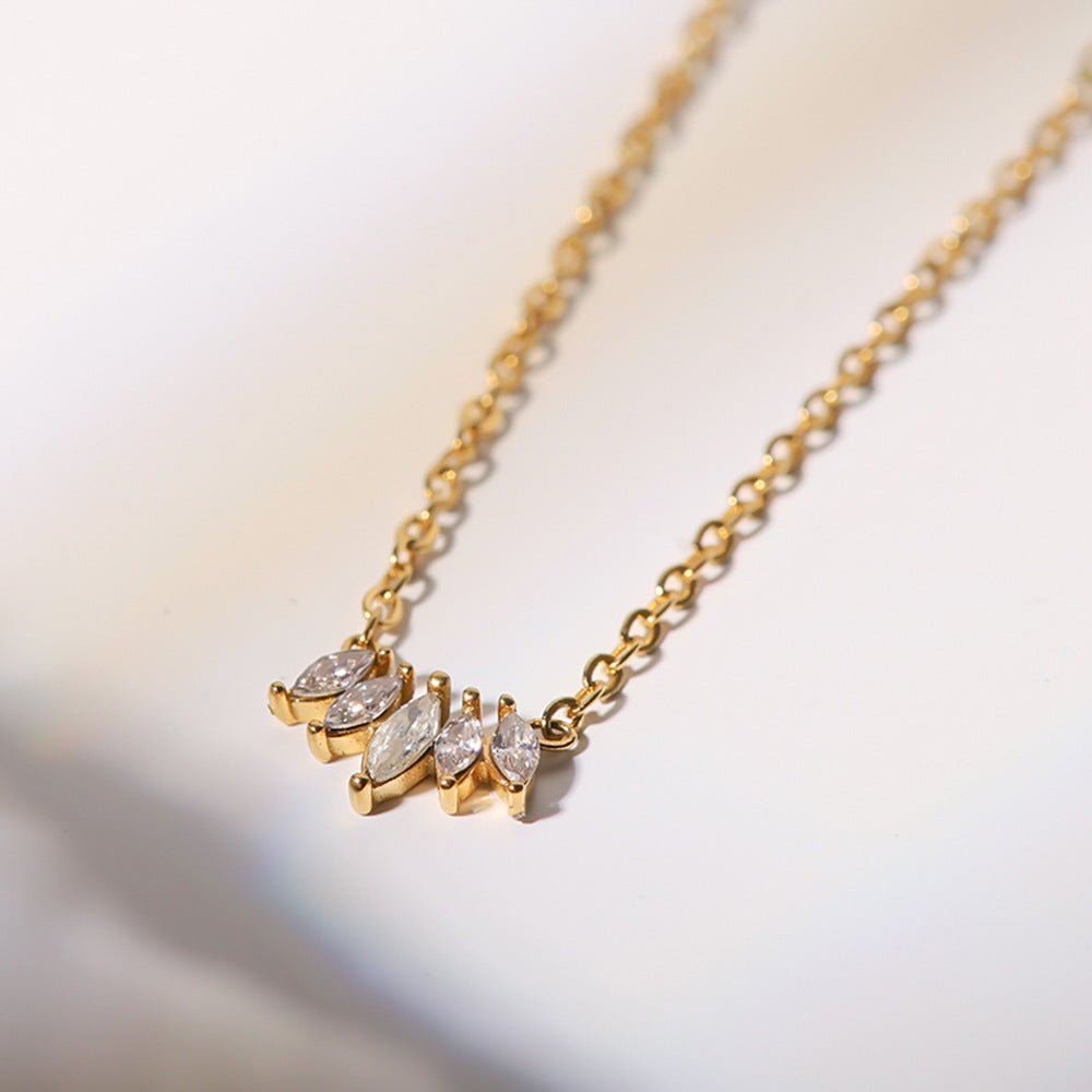 Inlaid Zircon Necklace 18K Gold Plated Steel