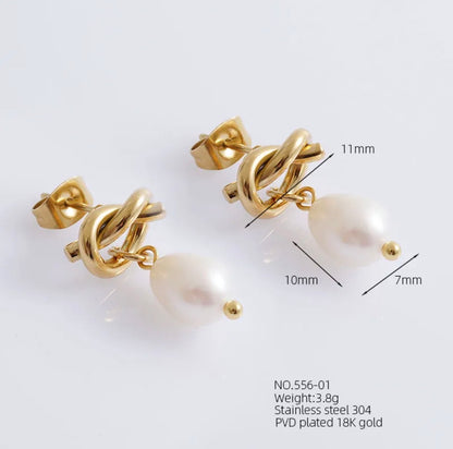 Knot Drop Pearl Stud