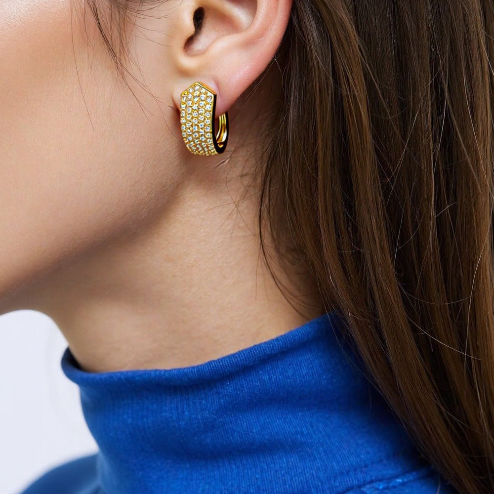 U Shape Zircon 18K Gold Plated Stainless Steel Stud