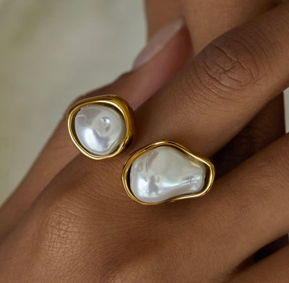 Artificial Baroque Pearl Open Ring Stainless Steel 18K Gold Plated Steel