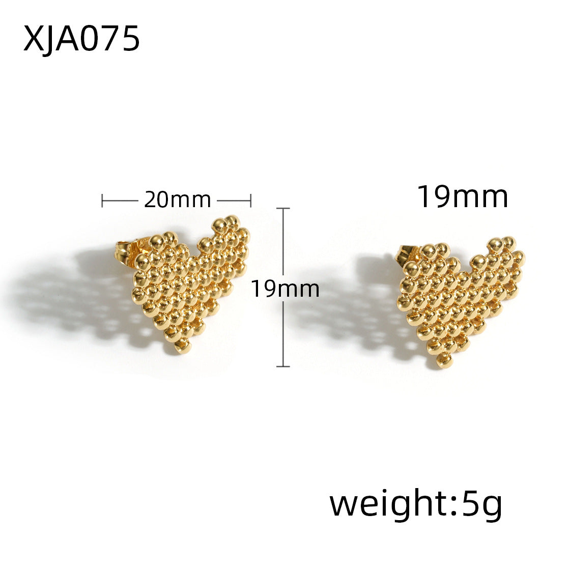 Heart Shape Beaded 18K Gold Plated Steel Ear Studs