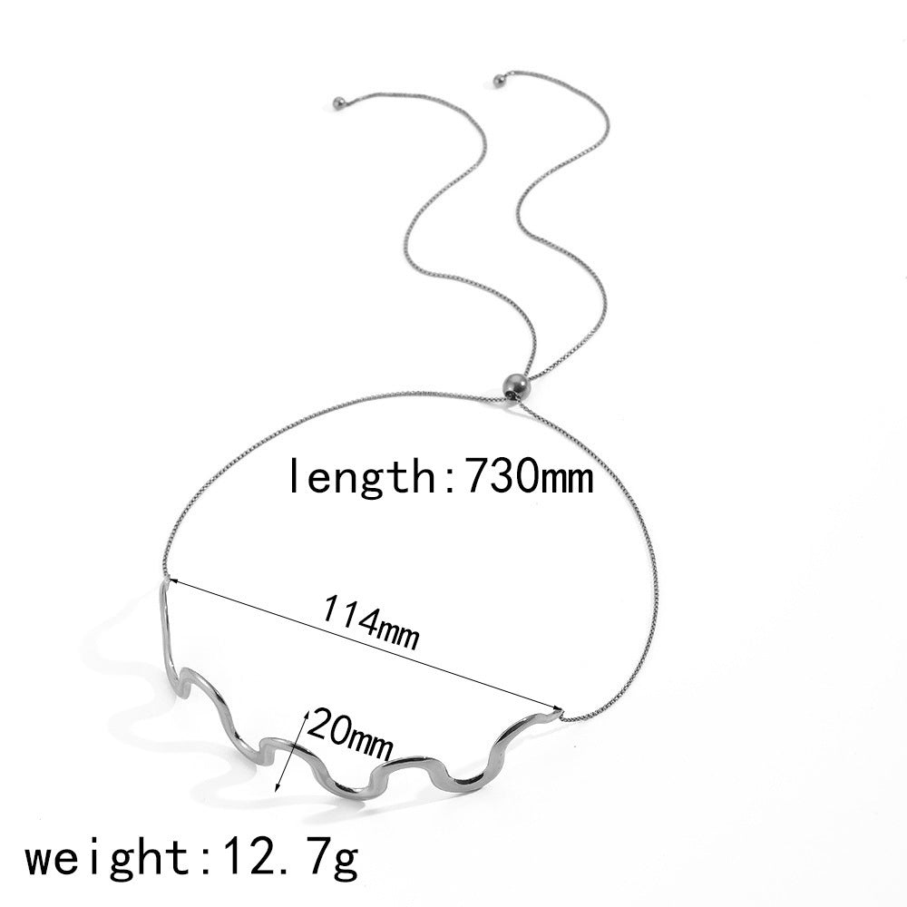 Ornament Wave Pull-Out Necklace  Stainless Steel