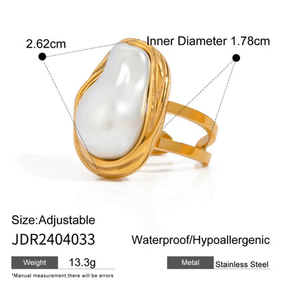 Artificial Baroque Pearl Stainless Steel Ring