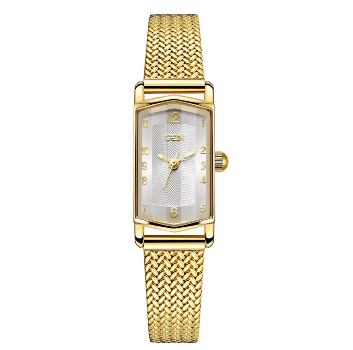 Women Quartz Wrist Watch Stainless Steel Milanese Mesh Strap Rectangular Dial Waterproof Retro