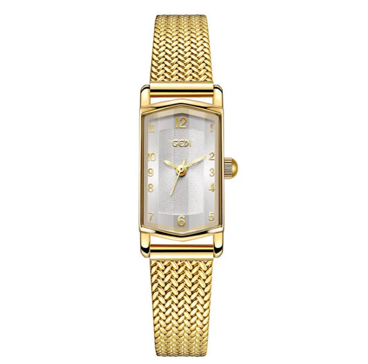 Women Quartz Wrist Watch Stainless Steel Milanese Mesh Strap Rectangular Dial Waterproof Retro
