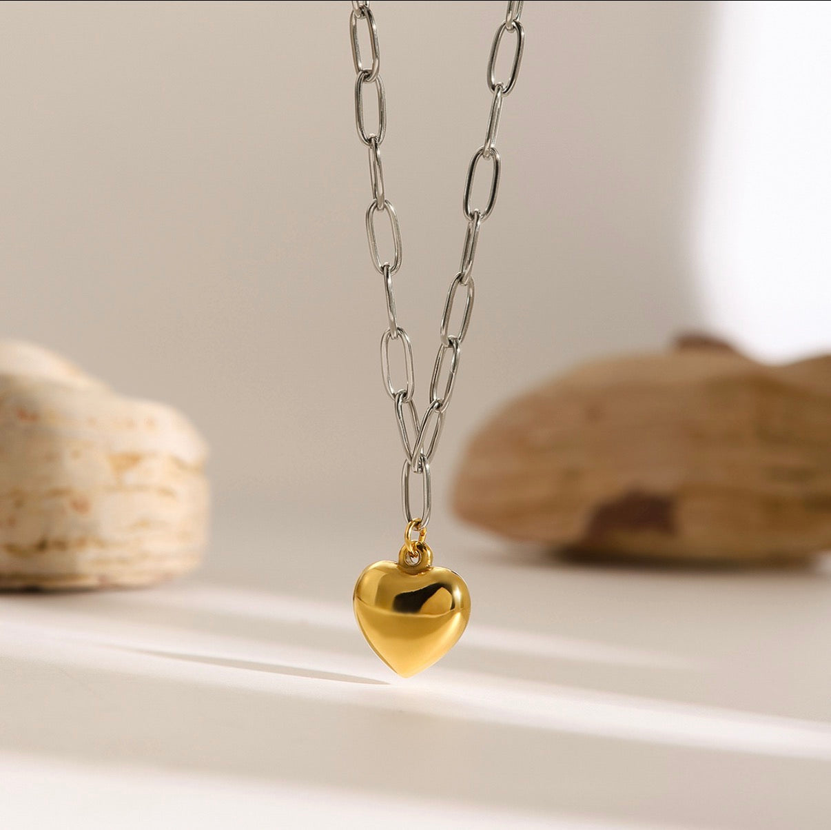 Heart Pendant Necklace Two-Tone Gold Silver