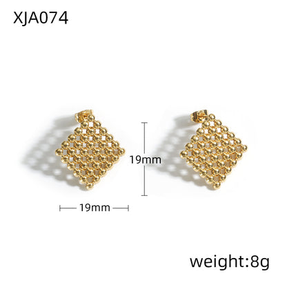 Square Shape Beaded 18K Gold Plated Steel Ear Studs