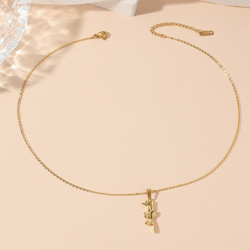 Elegant Rose 18K Gold Plated Steel pendant Necklace