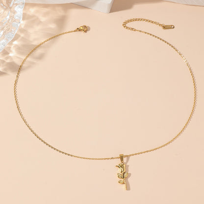 Elegant Rose 18K Gold Plated Steel pendant Necklace