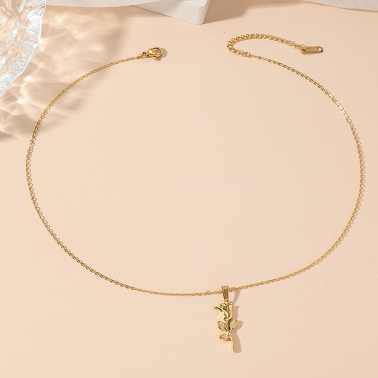 Elegant Rose 18K Gold Plated Steel pendant Necklace