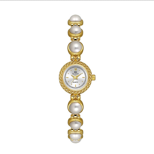 Women Bracelet Watch Elegant Vintage Imitation Artificial Pearl Strap Quartz
