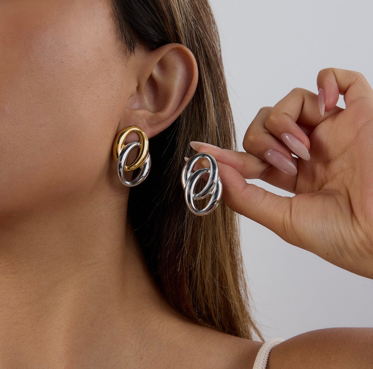 Interlocking Oval EarringTwo-tone Gold Silver