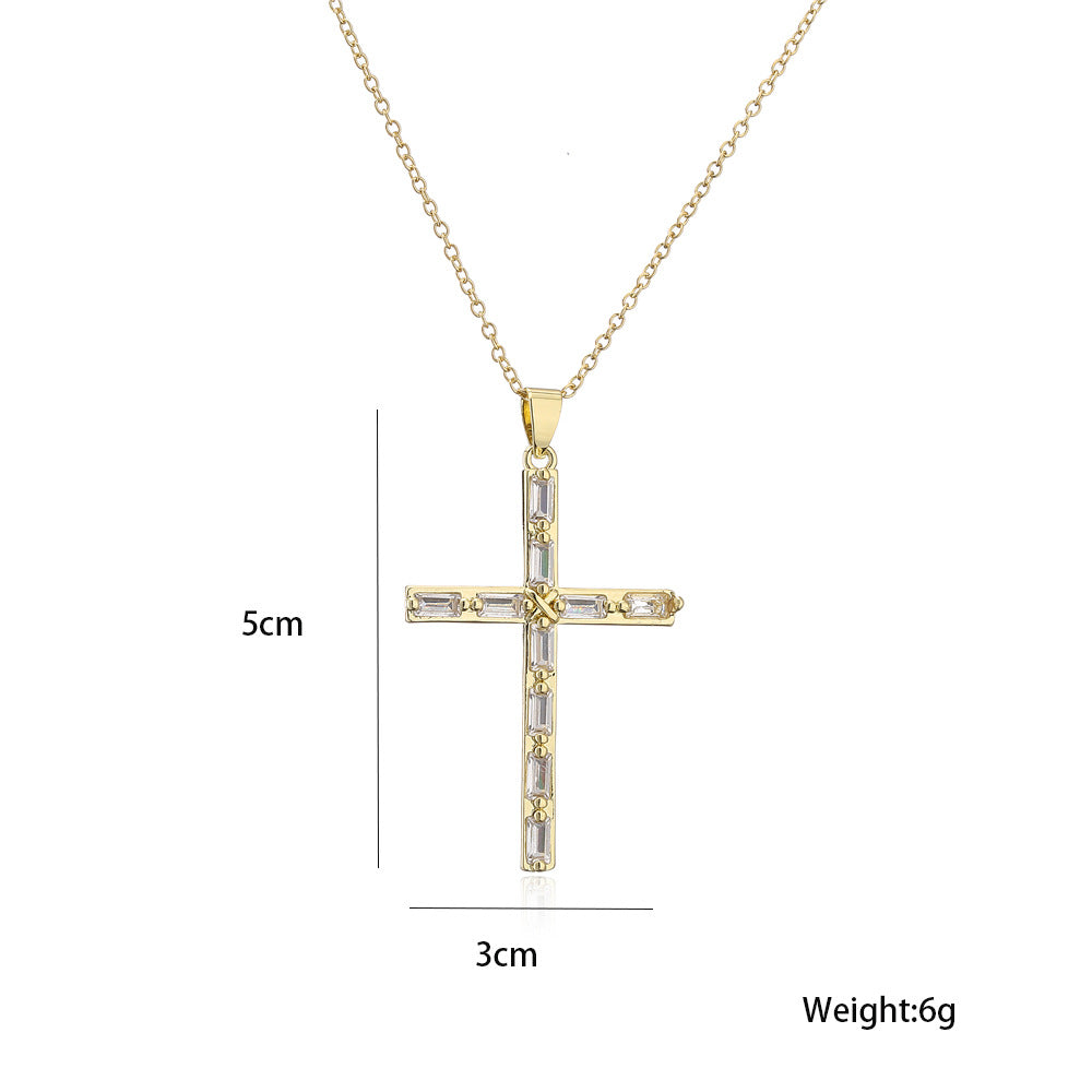 Zircon Cross 18K Gold Gold Plated Steel Pendant Necklace