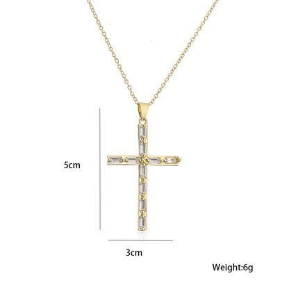 Zircon Cross 18K Gold Gold Plated Steel Pendant Necklace