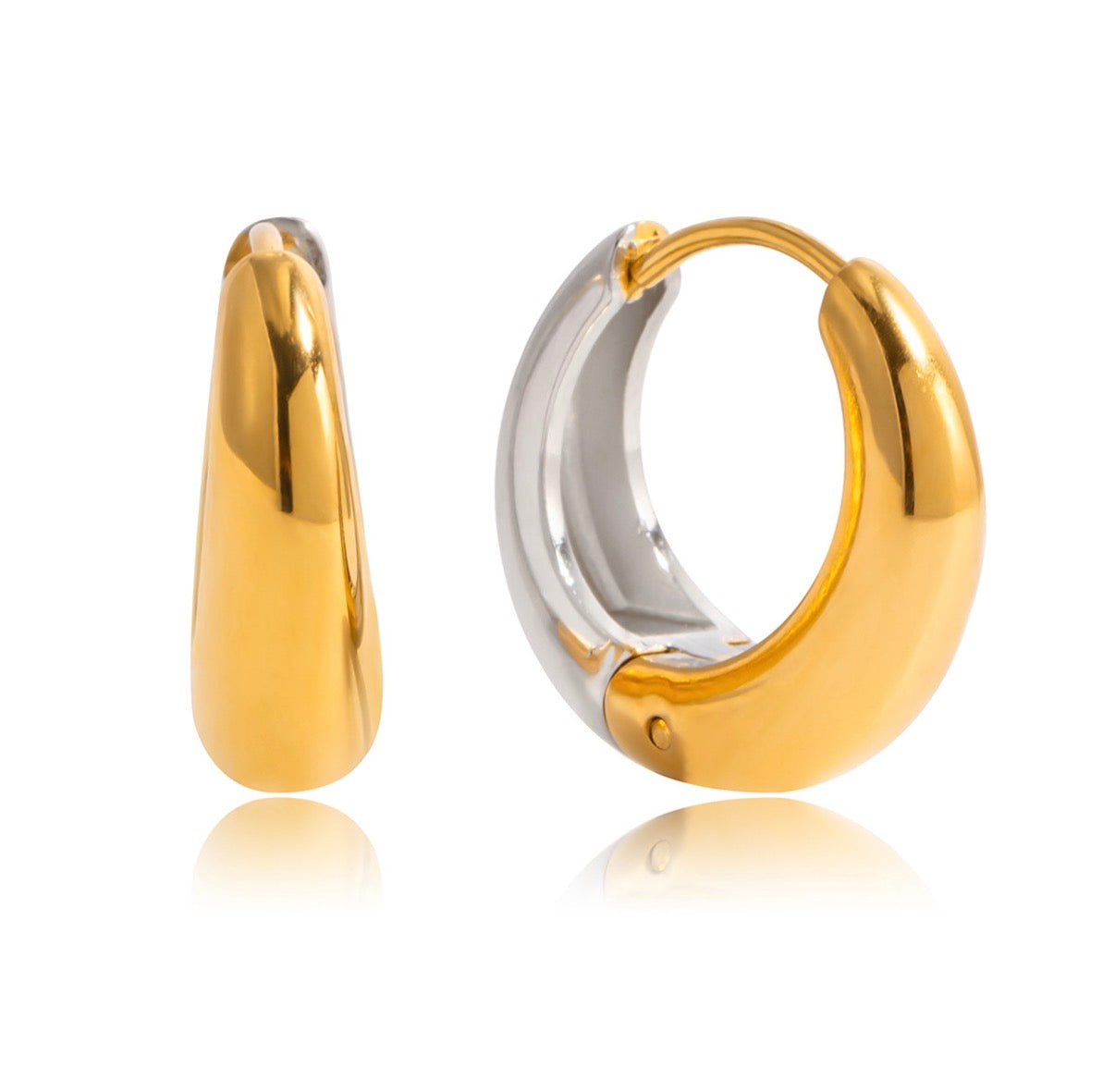 Medium Chunky Hoop Earrings Two-Tone 18K Gold Plated