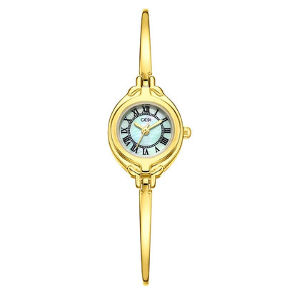 Vintage Women Quartz Watch Elegant Small Round Dial Alloy Bangle Bracelet Roman Numerals Waterproof Jewelry Timepiece