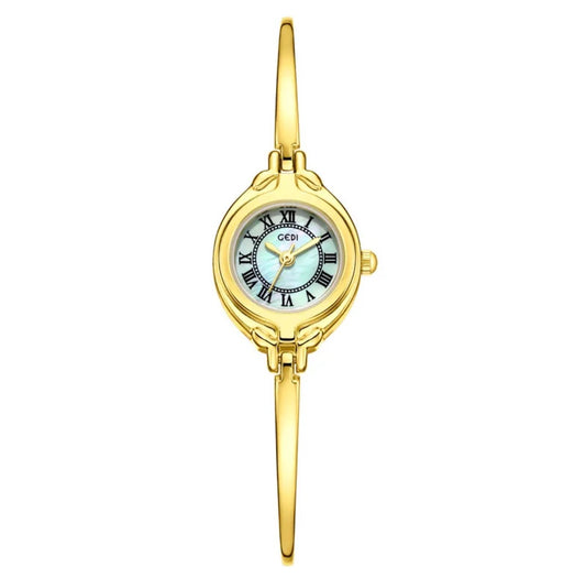Vintage Women Quartz Watch Elegant Small Round Dial Alloy Bangle Bracelet Roman Numerals Waterproof Jewelry Timepiece
