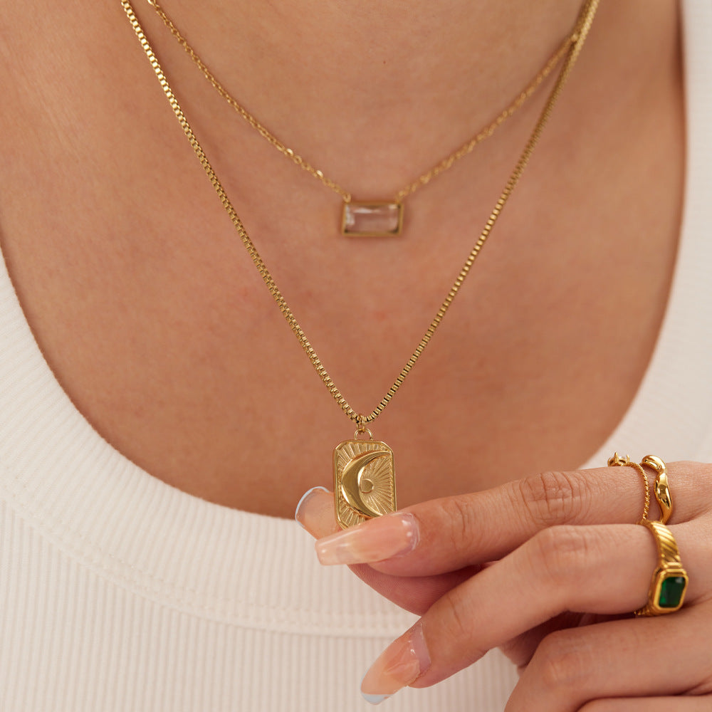 Moon Sun 18K Gold Plated Stainless Steel Necklaces