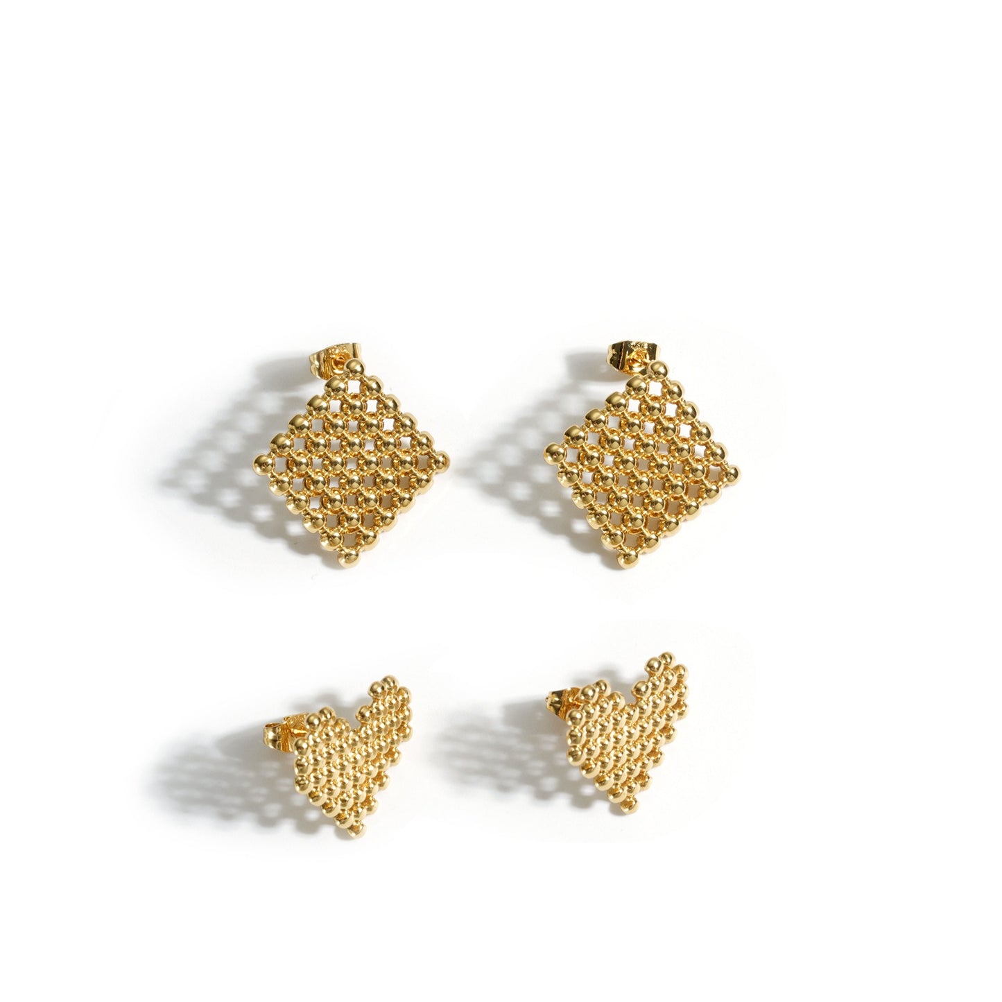 Square Shape Beaded 18K Gold Plated Steel Ear Studs