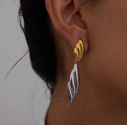Ribbed Wing Drop Earrings