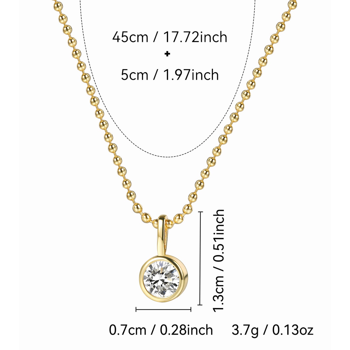 Round Water Droplets Zircon Pendant Necklace 18K Gold Plated Steel