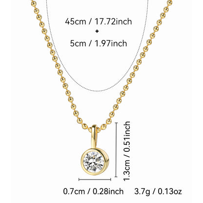 Round Water Droplets Zircon Pendant Necklace 18K Gold Plated Steel
