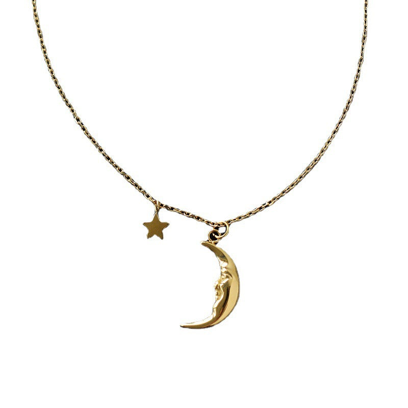 Crescent Moon Star 18K Gold Plated Necklace