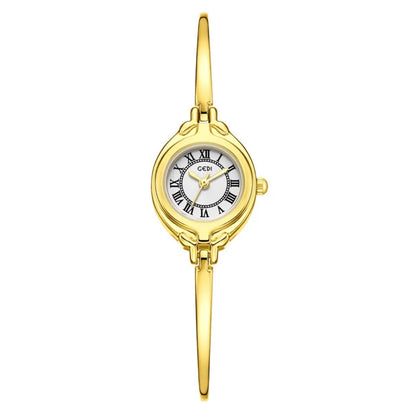 Vintage Women Quartz Watch Elegant Small Round Dial Alloy Bangle Bracelet Roman Numerals Waterproof Jewelry Timepiece