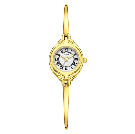 Vintage Women Quartz Watch Elegant Small Round Dial Alloy Bangle Bracelet Roman Numerals Waterproof Jewelry Timepiece