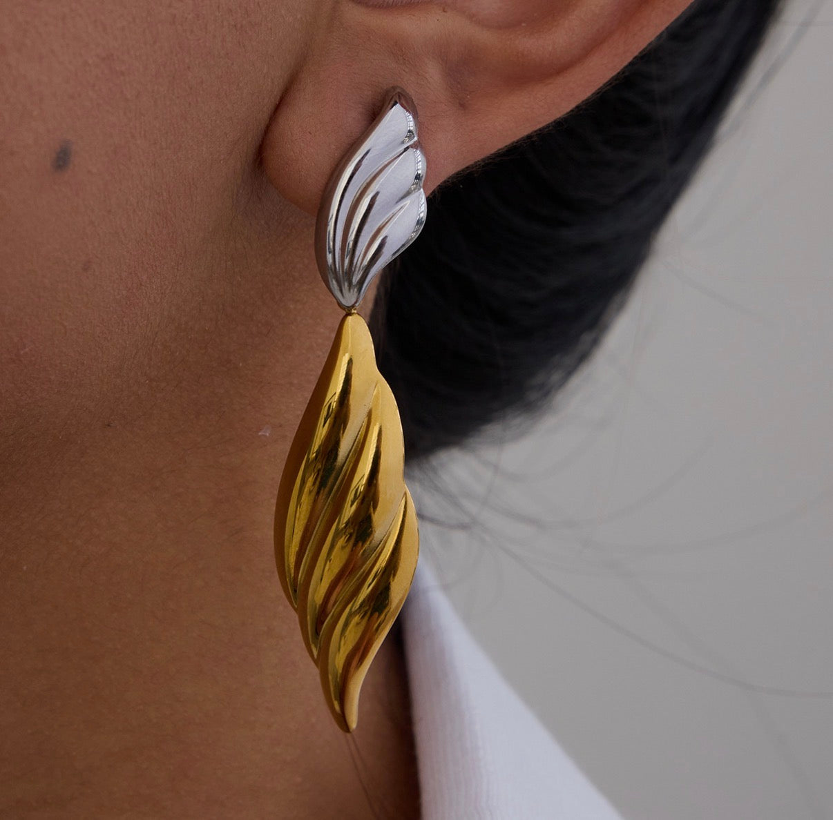 Ribbed Wing Drop Earrings