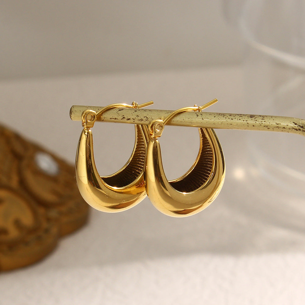 Ellipse Geometric Stainless Steel 18k Gold Plated Earrings
