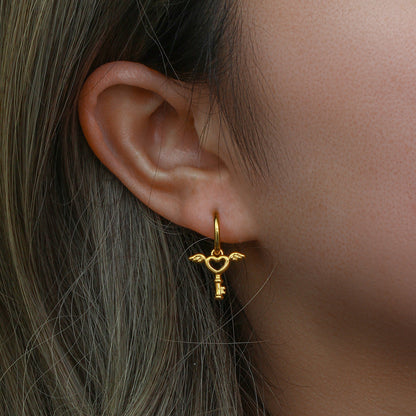 Heart & Key 18K Gold Plated Steel Earrings