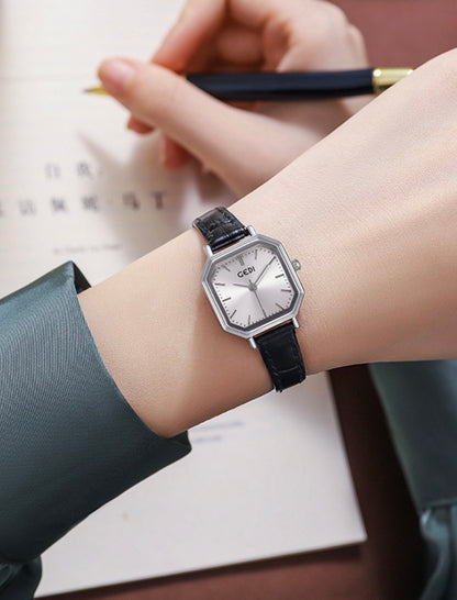 Retro Octagonal Quartz Watch For Women Simple Small Square Dial Waterproof PU Leather Strap Elegant Timepiece