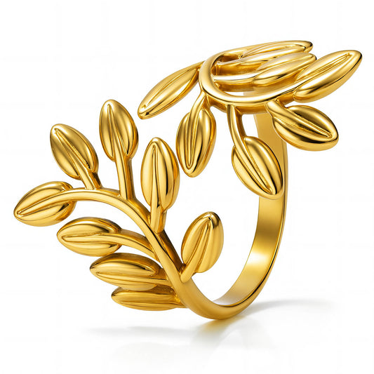 "Leaves" Ring, 18K Gold Plated Steel