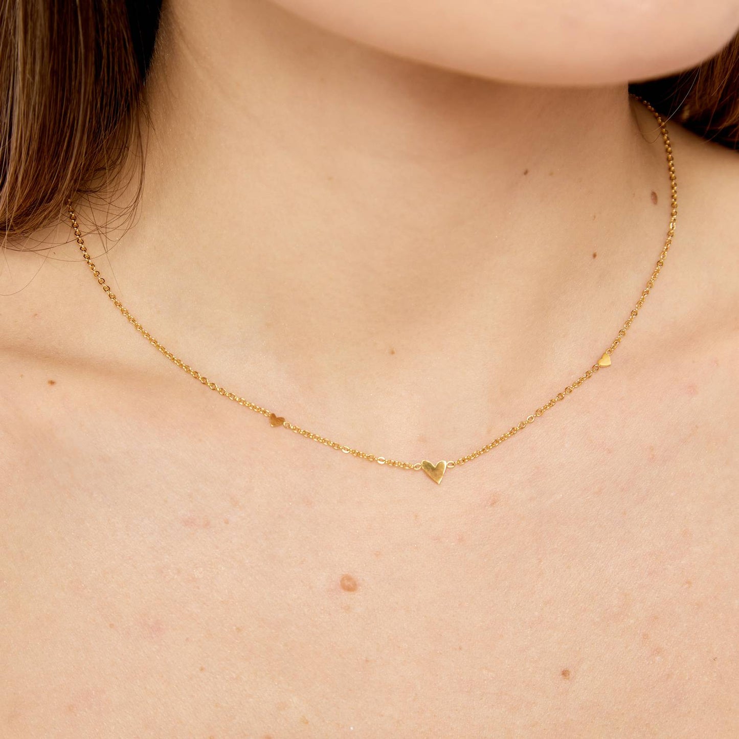 "Hearts" Necklace, 18K Gold Plated Steel
