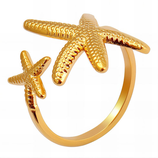 "Starfish" Ring, 18K Gold Plated Steel