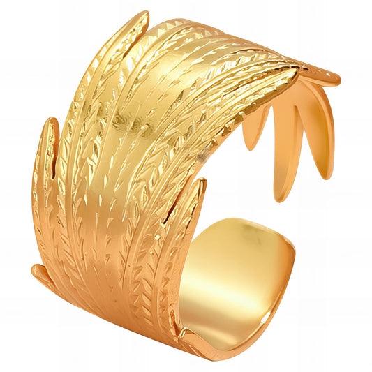 "Leaves" Ring, 18K Gold Plated Steel